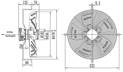 Вентилятор Ванвент YWF4D-450S-102/60-G вытяжной (всасывание) на сетке (5100 m/h)